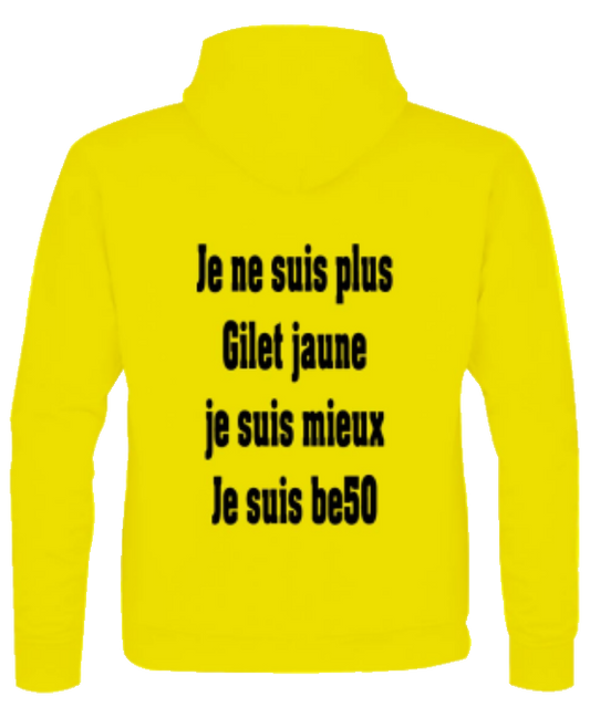 Sweat-shirt zippé unisexe à capuche jaune - Gilet jaune (impression verso)