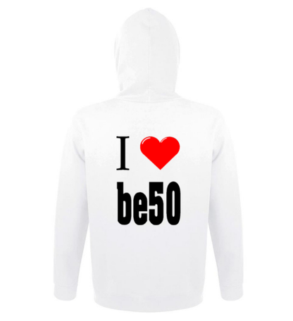 Sweat-shirt unisexe à capuche blanc - Série i love be50 (impression recto-verso)