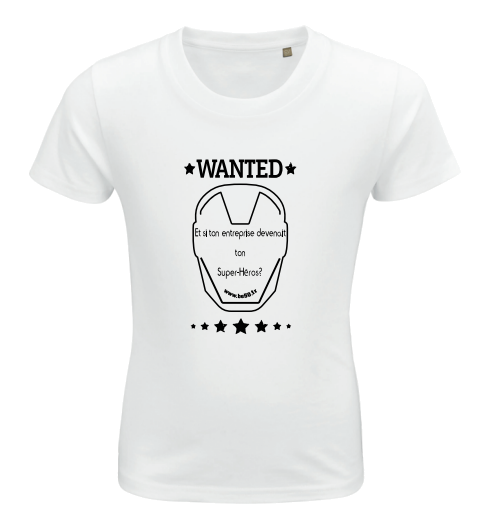 Tee-shirt blanc enfant - série wanted, masque et slogan