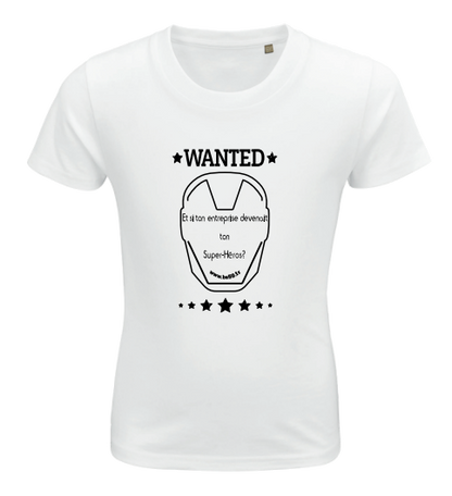 Tee-shirt blanc enfant - série wanted, masque et slogan