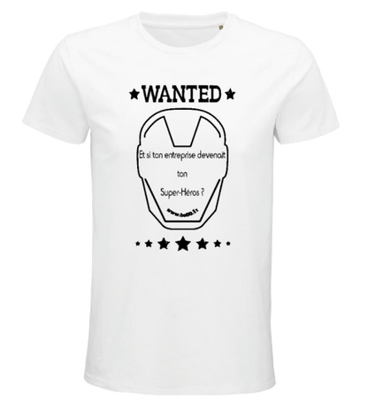 Tee-shirt blanc unisexe - série wanted, masque et slogan