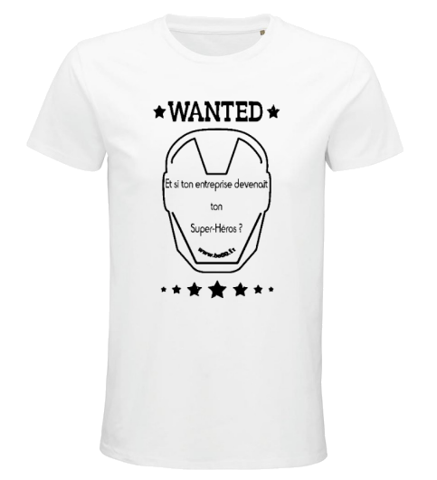 Tee-shirt blanc unisexe - série wanted, masque et slogan