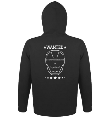 Sweat-shirt unisexe à capuche noir - Série Wanted, masque et slogan (impression verso)