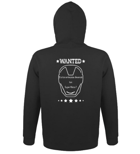 Sweat-shirt unisexe à capuche noir - Série Wanted, masque et slogan (impression verso)