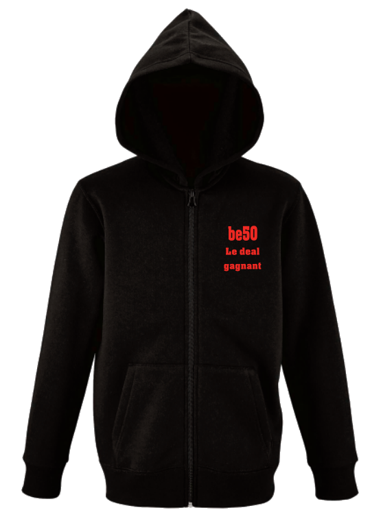 Sweat pour enfants noir avec zip - Série be50 le deal gagnant (impression recto)