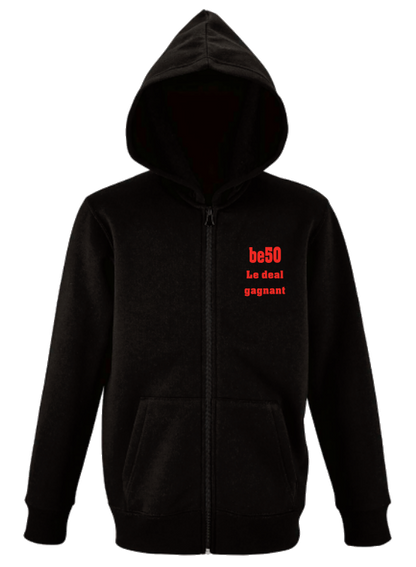 Sweat pour enfants noir avec zip - Série be50 le deal gagnant (impression recto)