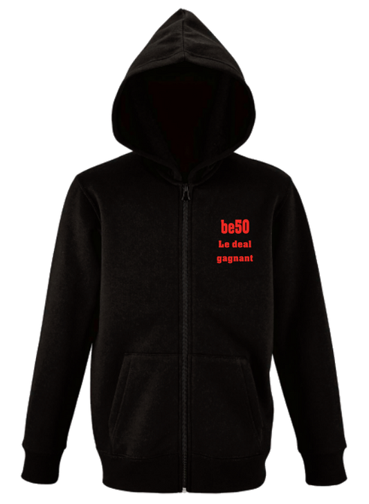 Sweat pour enfants noir avec zip - Série be50 le deal gagnant (impression recto)